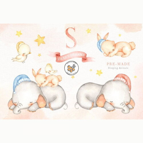 Kit Digital Sweet Dreams - Animais Dormindo Aquarela Premium
