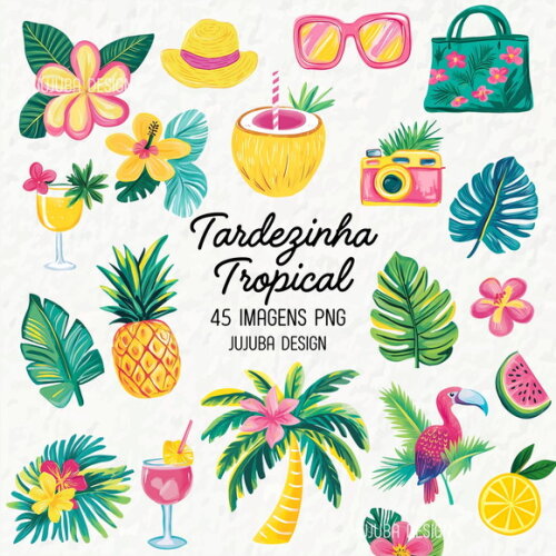 Kit Digital Tardezinha Folhagem Tropical Pool Party Png