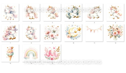 Kit Digital Unicórnio Aquarela #4 Png (pague 1 Leve +4)