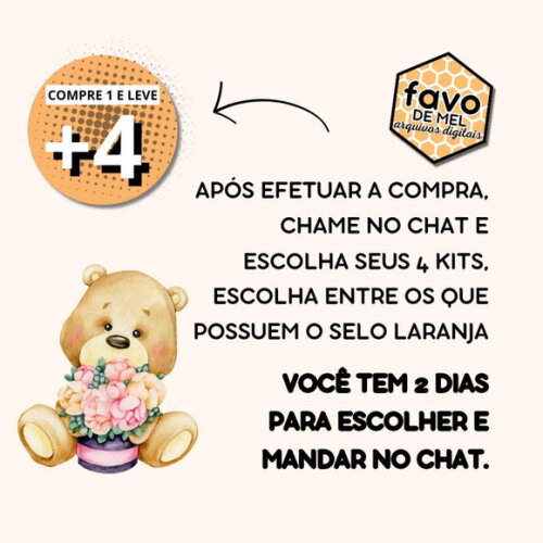 Kit Digital Ursinha com Flores Aquarela - Elementos e Papéis