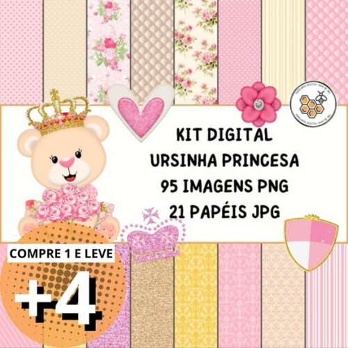 Kit Digital Ursinha Princesa Rosa - Ursinha Realeza
