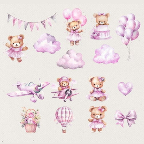 Kit Digital Ursinha Rosa Aquarela Premium - Lilac Baby Bear