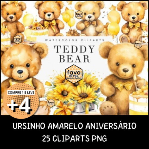 Kit Digital Ursinho Amarelo Aniversário (bd)