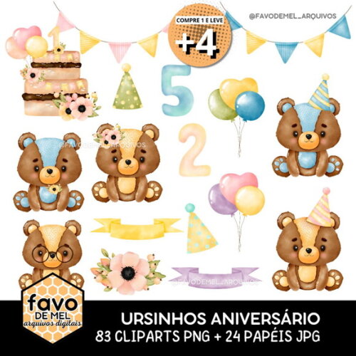 Kit Digital Ursinho Aniversário Mesversário Menino e Menina