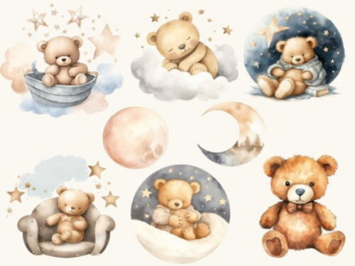 Kit Digital Ursinho Aquarela - Teddy Bear (bd)