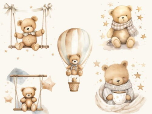 Kit Digital Ursinho Aquarela - Teddy Bear (bd)
