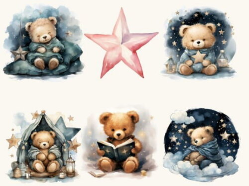 Kit Digital Ursinho Aquarela - Teddy Bear (bd)