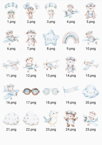 Kit Digital Ursinho Aviador Aquarela (pague 1 Leve +4) Paa