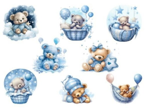 Kit Digital Ursinho Azul Aquarela #12 Cute Teddy Bear Ds