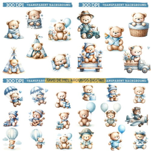 Kit Digital Ursinho Azul Aquarela #17