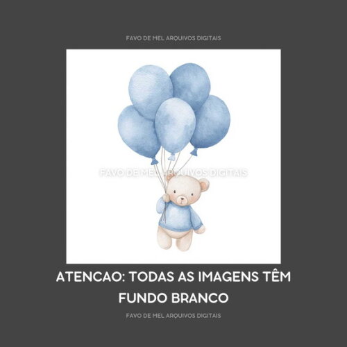 Kit Digital Ursinho Azul Aquarela #20 Png Fundo Branco