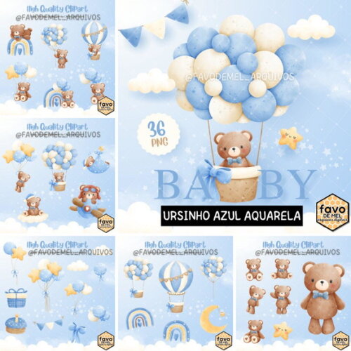 Kit Digital Ursinho Azul Aquarela Baby #14