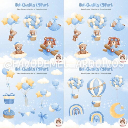Kit Digital Ursinho Azul Aquarela Baby #14