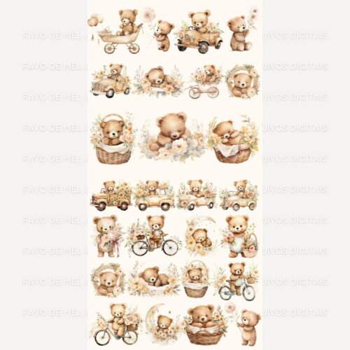 Kit Digital Ursinho Boho Neutro Aquarela Teddy Bear #4