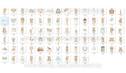 Kit Digital Ursinho Cottage Bege Neutro #5 Png