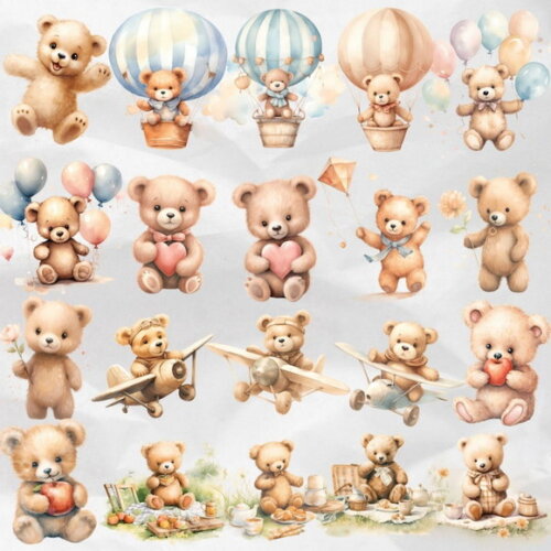Kit Digital Ursinho Cute Aquarela Premium - Cute Teddy Bear