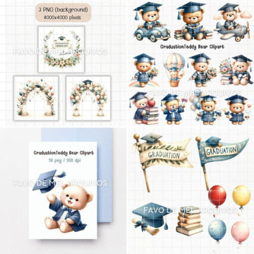 Kit Digital Ursinho Formatura Aquarela Premium