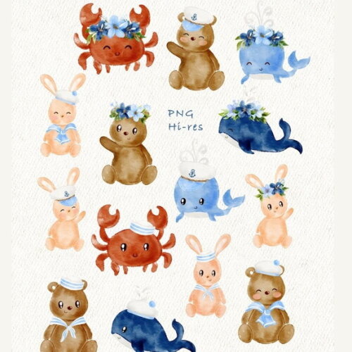 Kit Digital Ursinho Marinheiro Aquarela - Little Sailor