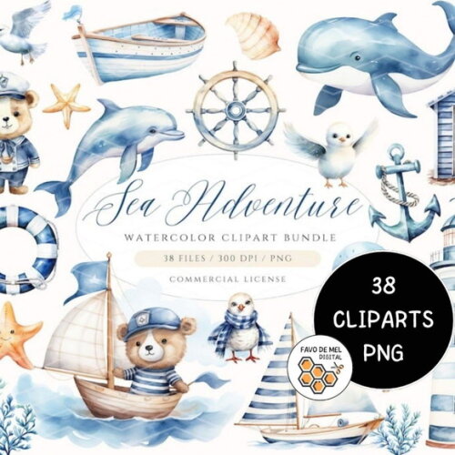 Kit Digital Ursinho Marinheiro Premium - Sea Adventure