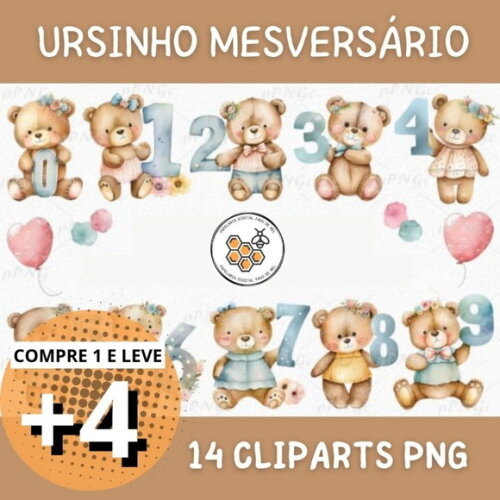 Kit Digital Ursinho Mesversário Aquarela