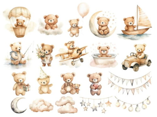 Kit Digital Ursinho Neutro Aquarela Premium - Adorable Bears