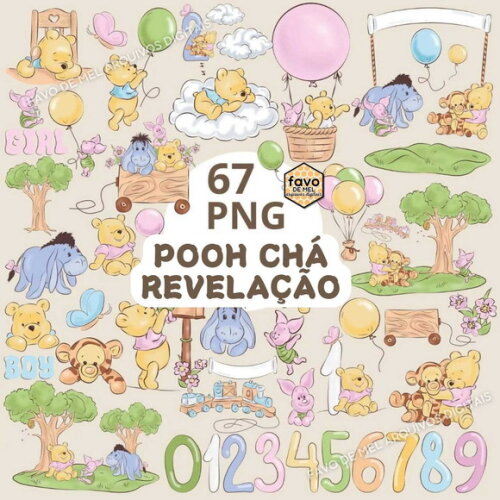 Kit Digital Ursinho Pooh Baby Chá Revelação Png Premium