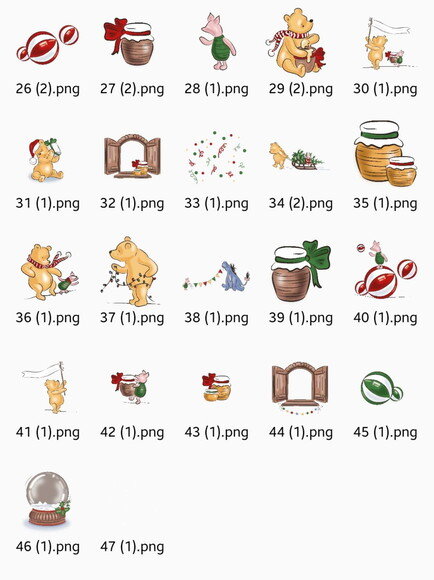 Kit Digital Ursinho Pooh Vintage Natal #2 Png Premium
