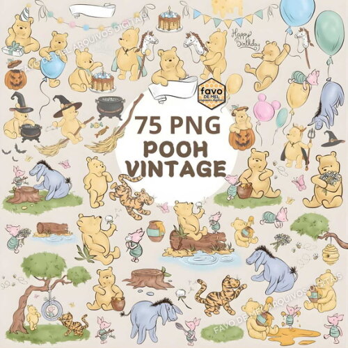 Kit Digital Ursinho Pooh Vintage Png Premium