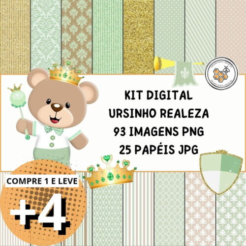 Kit Digital Ursinho Realeza - Ursinho Príncipe Verde