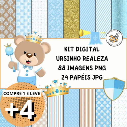 Kit Digital Ursinho Realeza Azul Claro