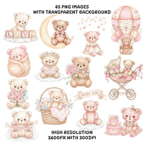 Kit Digital Ursinho Rosa Aquarela #16
