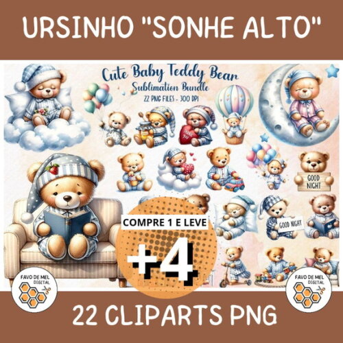 Kit Digital Ursinho Sonhe Alto - Cute Baby Teddy Bear