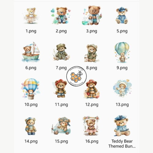 Kit Digital Ursinho Teddy Aquarela - Teddybear Clipart