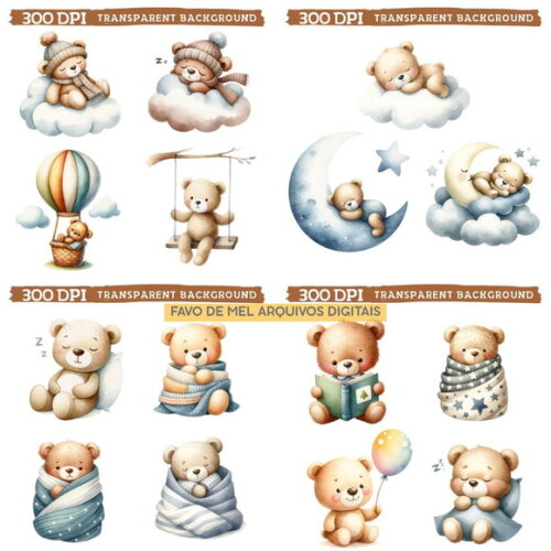 Kit Digital Ursinho Teddy Aquarela (pague 1 Leve +4)
