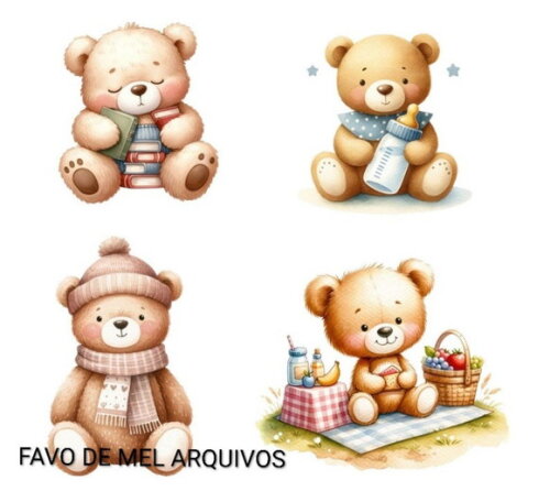 Kit Digital Ursinho Teddy Aquarela (pague 1 Leve +4)