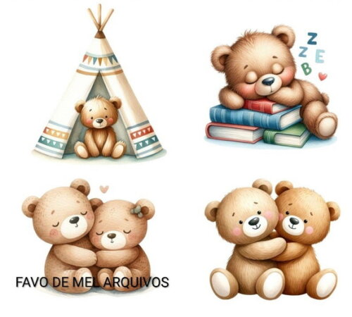 Kit Digital Ursinho Teddy Aquarela (pague 1 Leve +4)