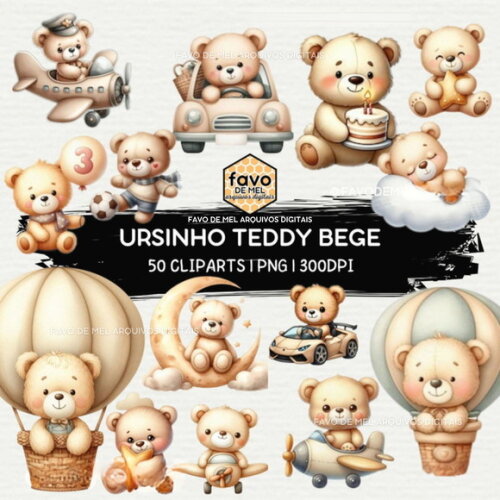 Kit Digital Ursinho Teddy Bege Neutro Aquarela #2 Ddm