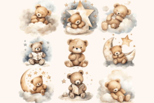 Kit Digital Ursinho Teddy Neutro Aquarela (pague 1 Leve +4)
