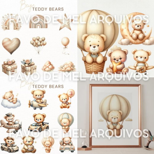 Kit Digital Ursinho Teddy Bege Neutro Aquarela #2 Ddm