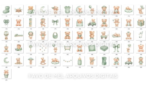 Kit Digital Ursinho Verde Aquarela #10 Png (pague 1 Leve 5)