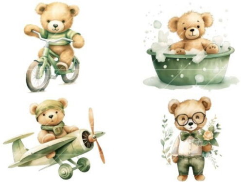 Kit Digital Ursinho Verde Aquarela | Teddy Bear (bd)