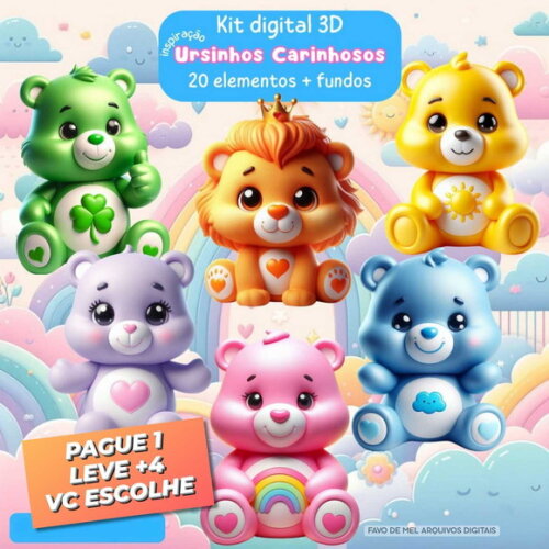 Kit Digital Ursinhos Carinhosos 3d Png (pague 1 Leve +4)
