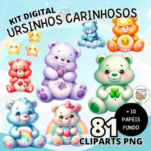Kit Digital Ursinhos Carinhosos Aquarela -elementos e Papéis