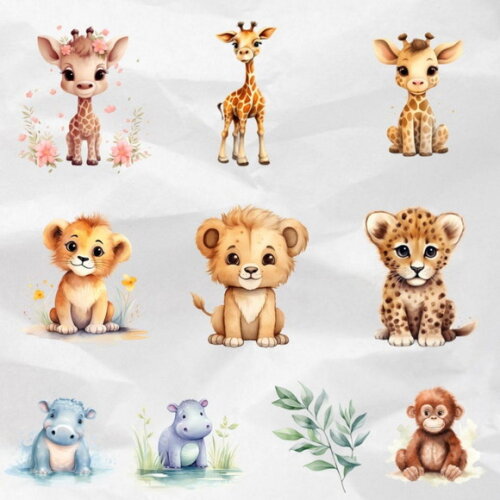 Kit Digital Ursinhos Safari Baby Aquarela (pague 1 Leve +4)