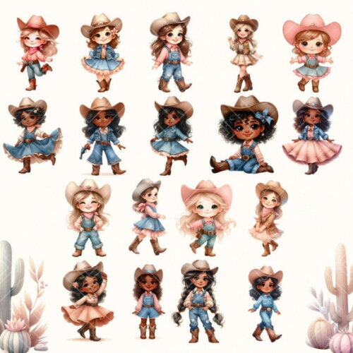 Kit Digital Vaqueira Aquarela Premium - Cute Cowgirl (sweet)