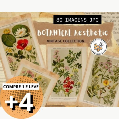 Kit Digital Vintage Botânico - 80 Elementos