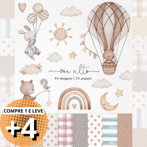 Kit Digital Voe Alto Aquarela - Papéis e Elementos