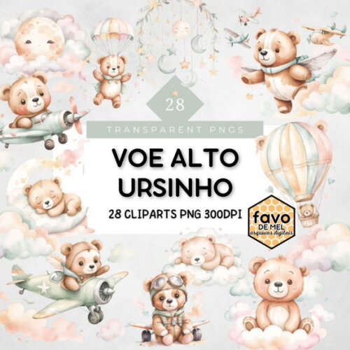 Kit Digital Voe Alto Ursinho Aquarela (msp)