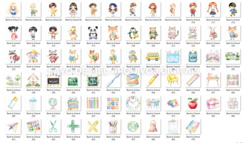 Kit Digital Volta às Aulas Aquarela #21 Png Premium