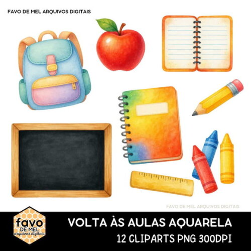 Kit Digital Volta às Aulas Aquarela Png Premium